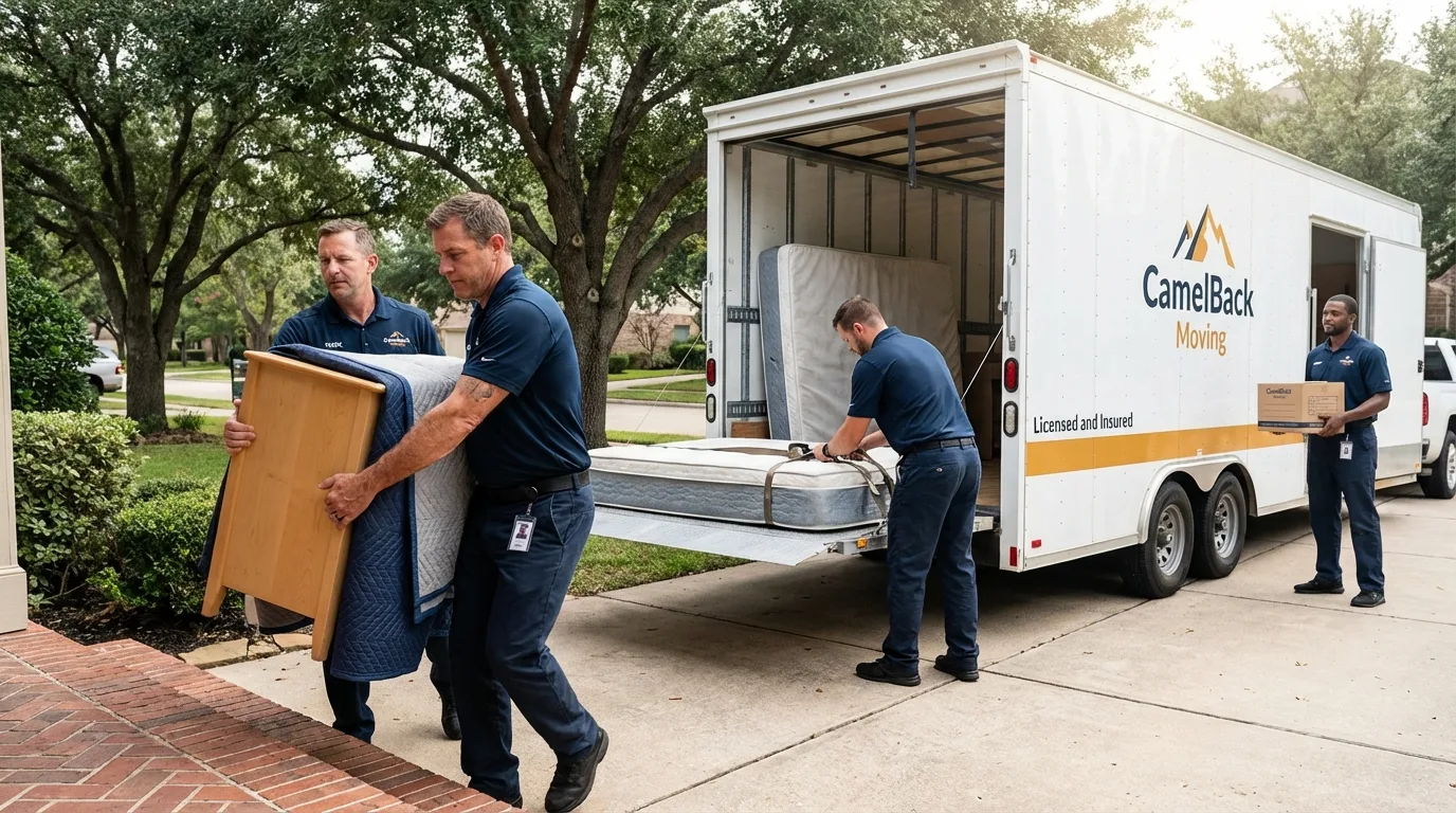 Crew loading residential truck for cross-state move from Lenoir, NC